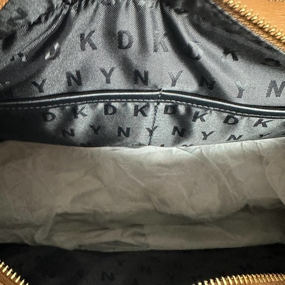 DKNY Tote Bag Satchel Handbag Purse Faux Leather Charm Brown Medium Brown NWT - Picture 7 of 8